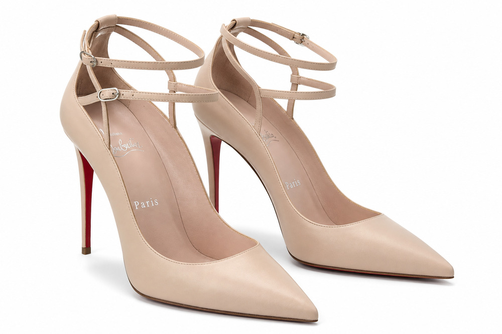 Christian Louboutin Conclusive 100 Nude Leather Ankle Strap Pumps 38.5 NIB